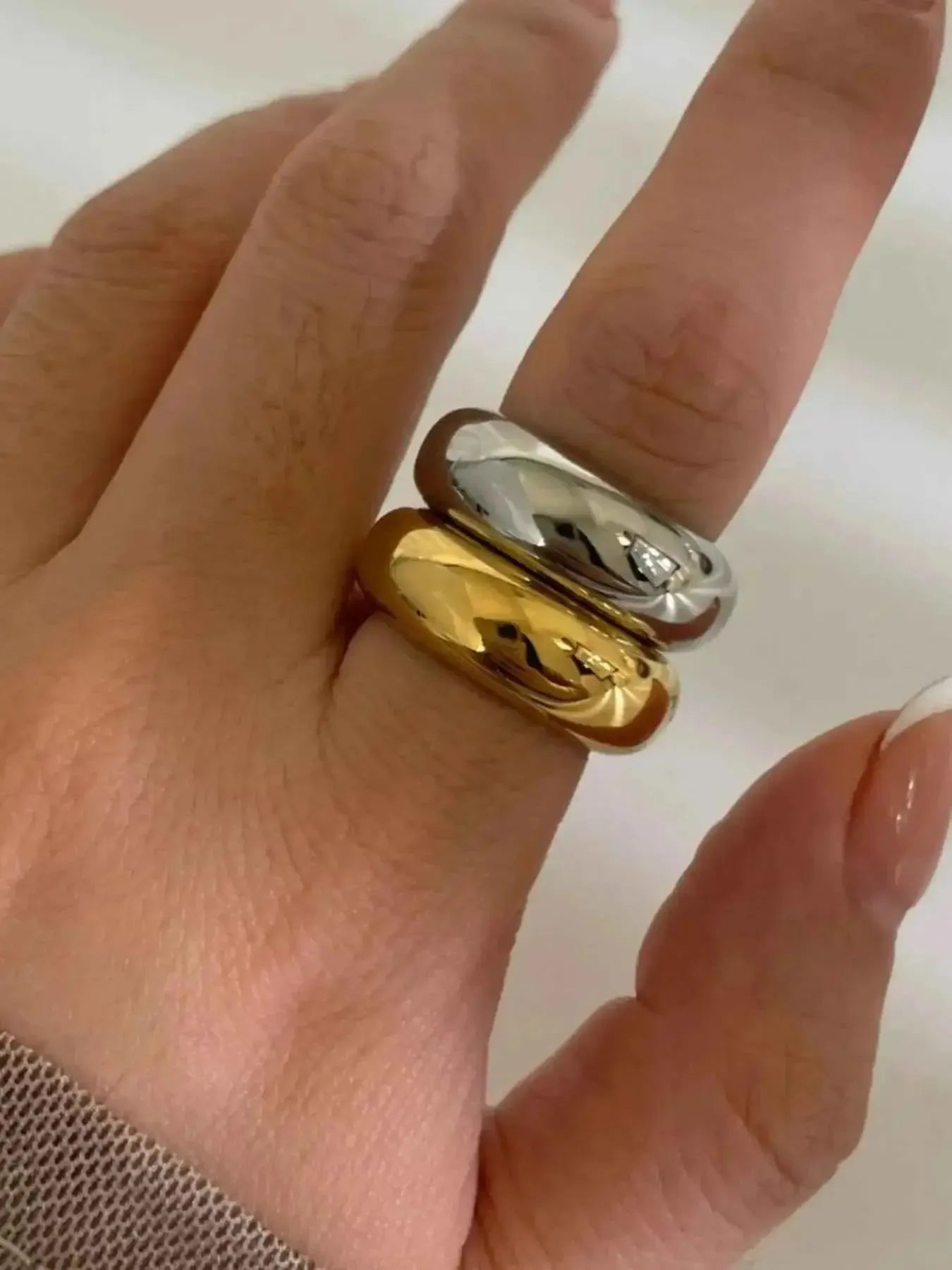 Double the Glow – 2 piece Bold 18K Gold Dome Ring Duo