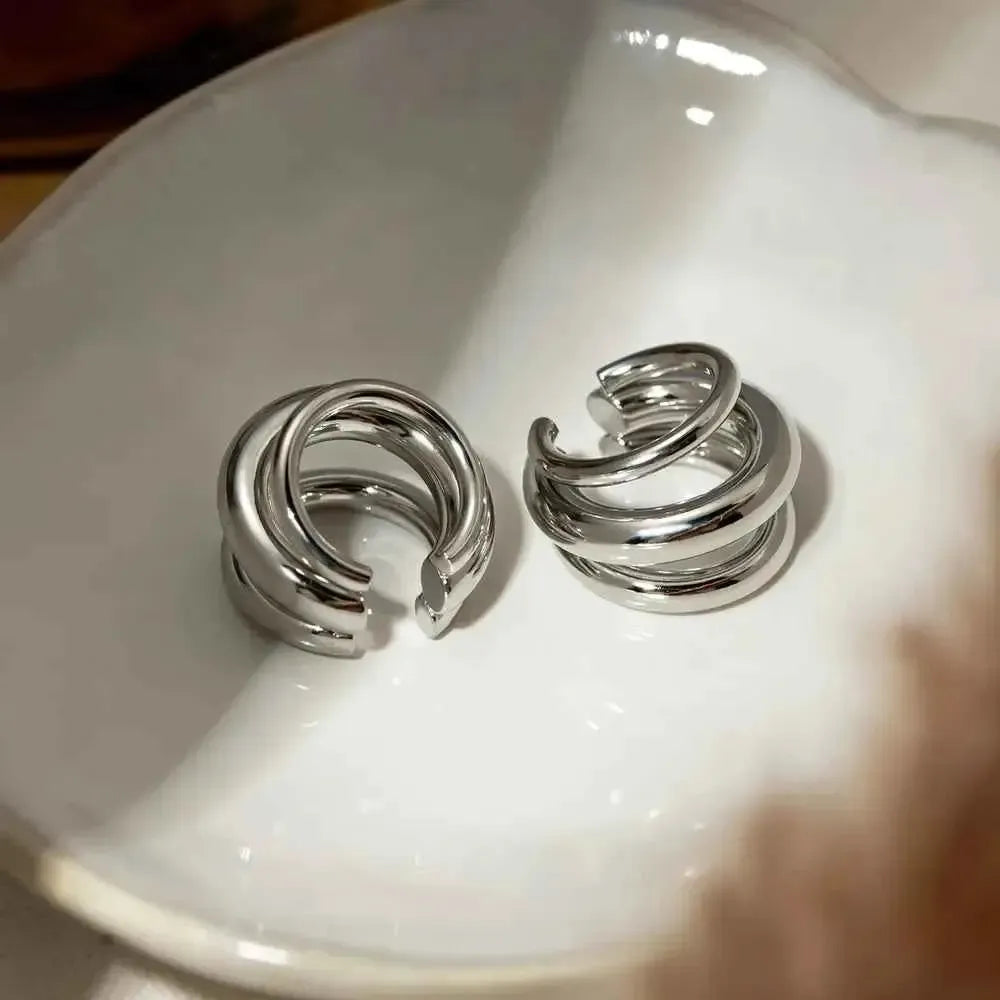 Modern Triple Band Cuff Earrings
