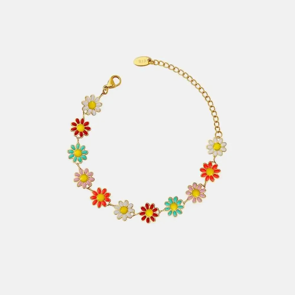 Elegant Oil‑Drip Flower Bracelet