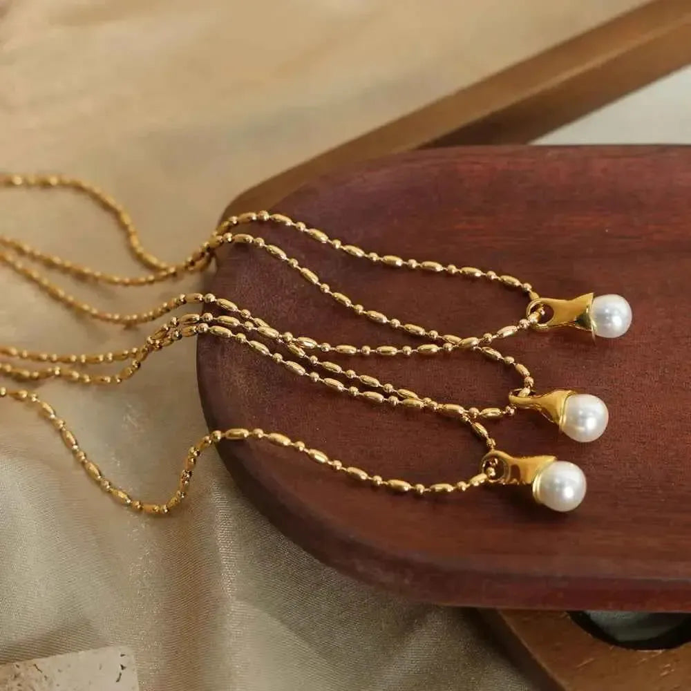 Lightweight Titanium Steel Pearl Necklace