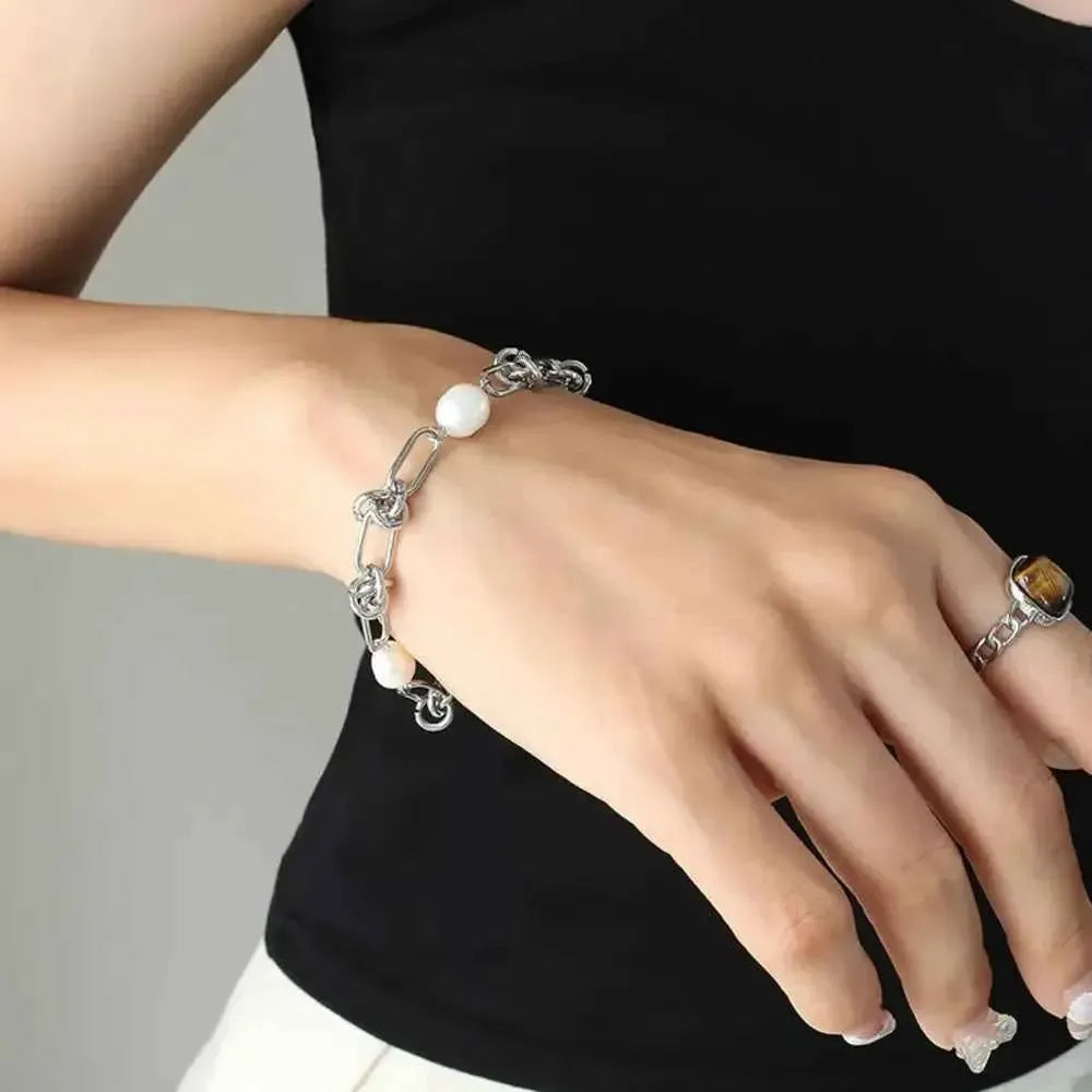 Chic Freshwater Pearl Titanium Bracelet