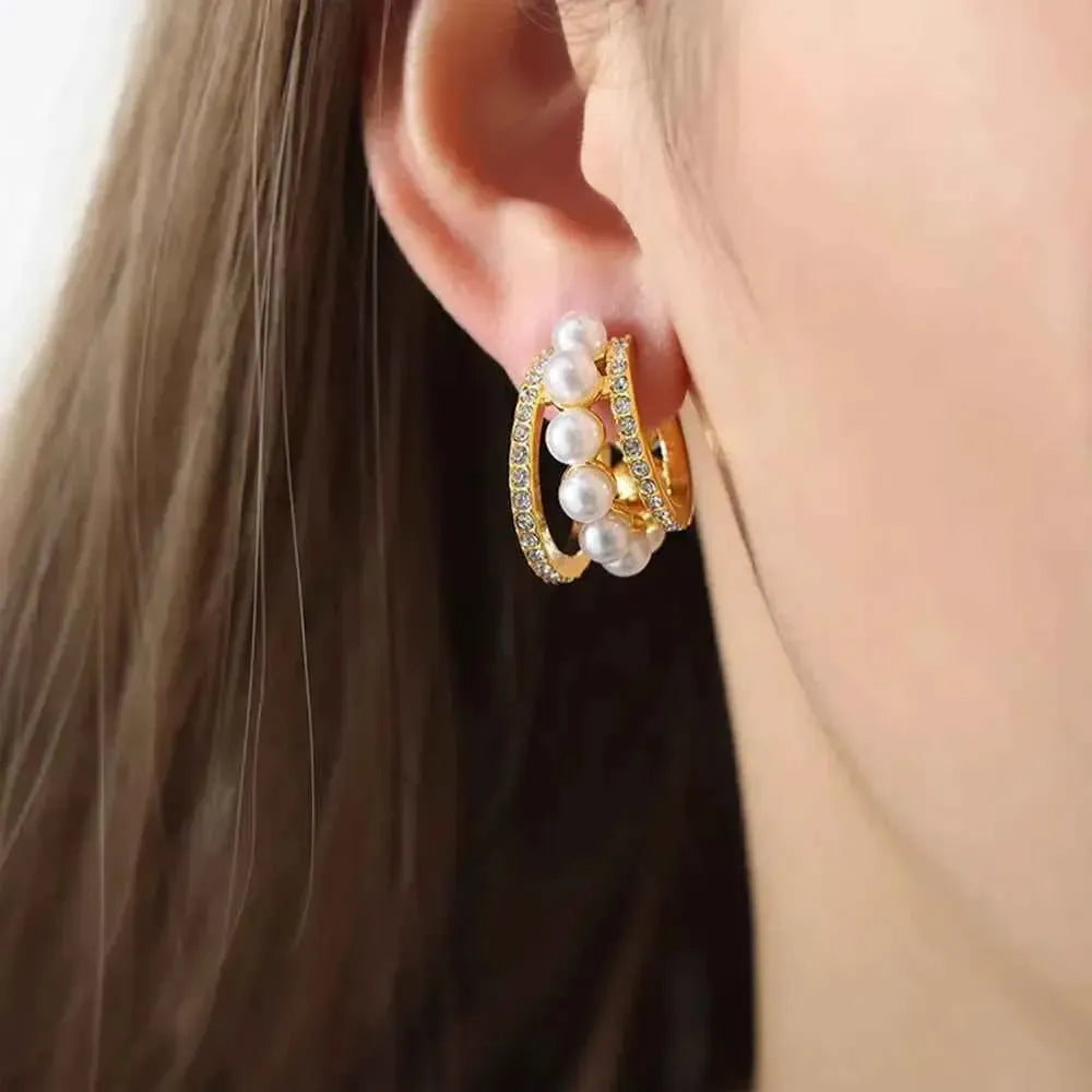 Edgy Meets Classic: Pearl C-Hoop Earrings