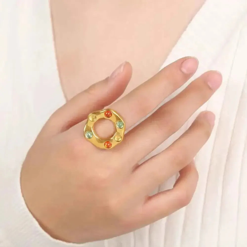 Titanium Steel Ring – Colorful Bead Style