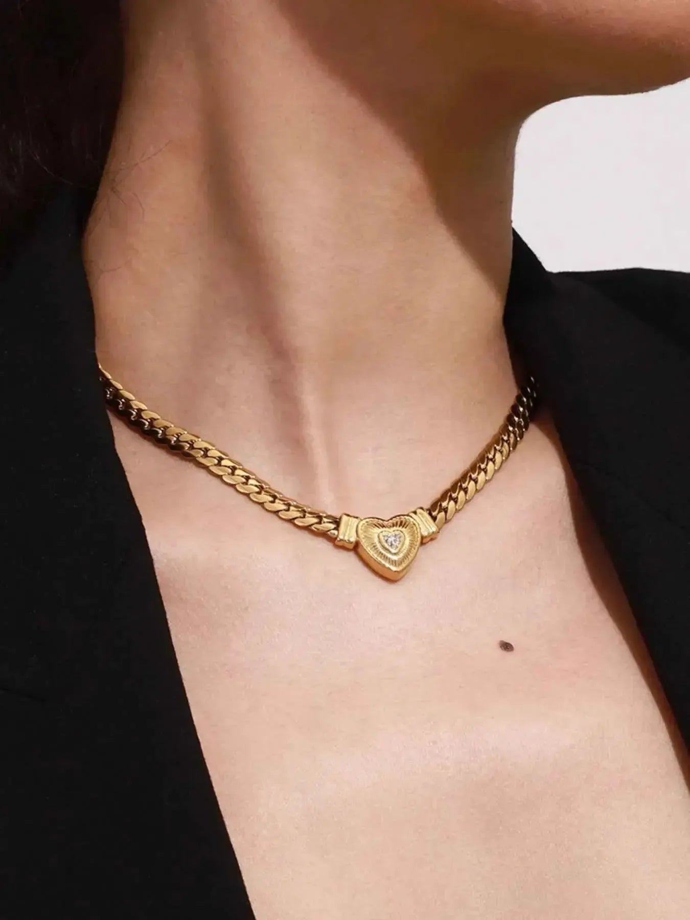 Luxe Love – Gold-Plated Heart Necklace with Sparkle
