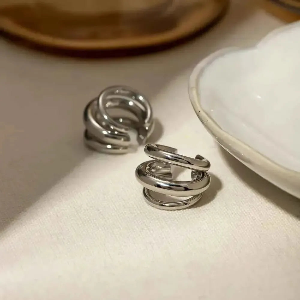 Modern Triple Band Cuff Earrings