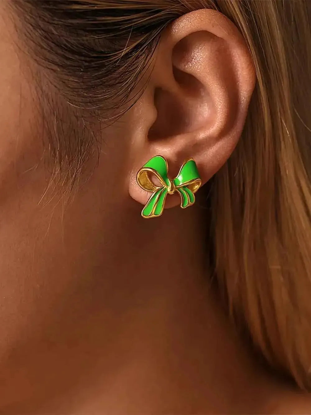 Colorful Bow Oil Drip Stud Earrings