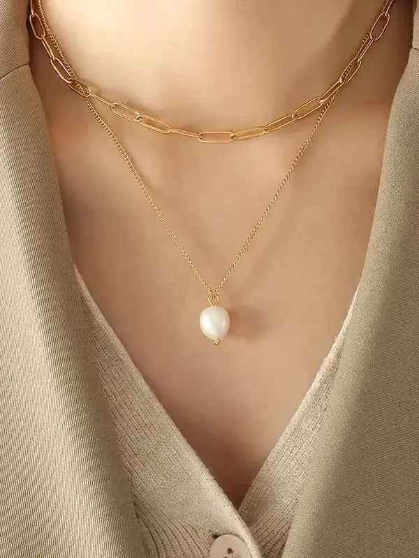 Freshwater Pearl Layered Chain Necklace