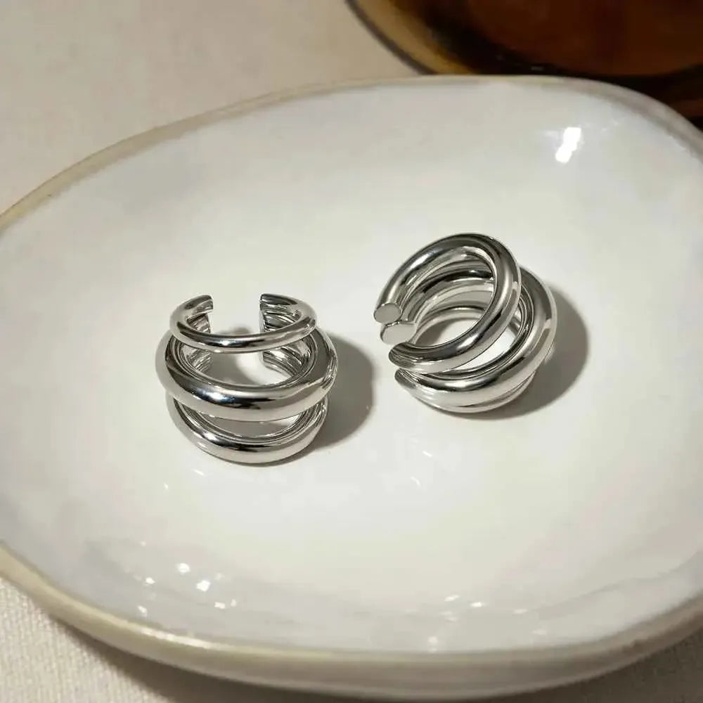 Modern Triple Band Cuff Earrings
