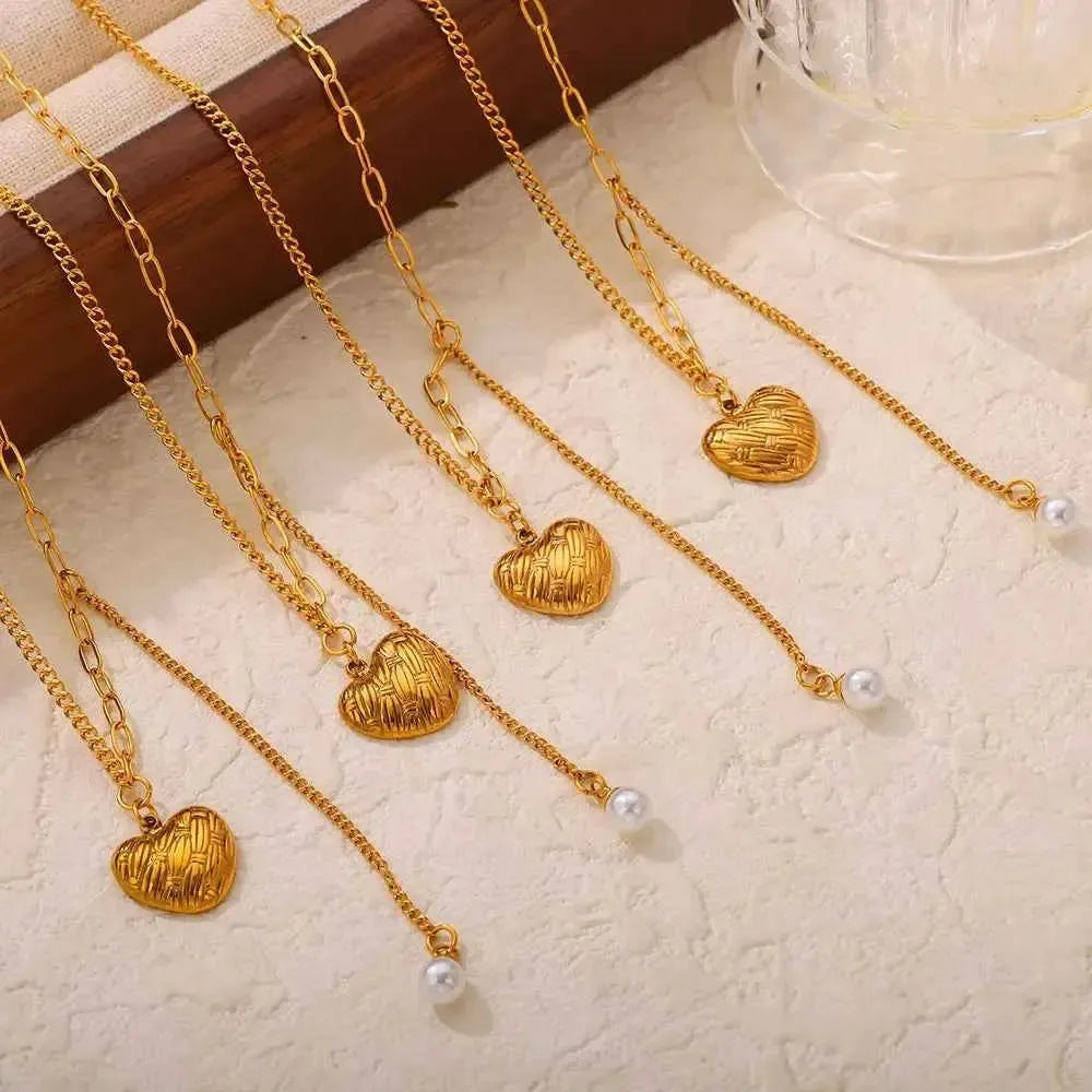 Gold-Plated Pearl Heart Pendant