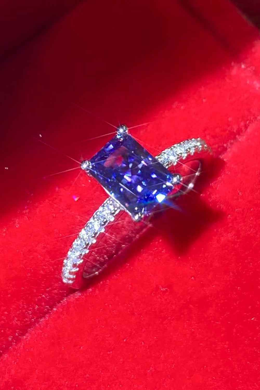 1 Carat Blue Moissanite Ring