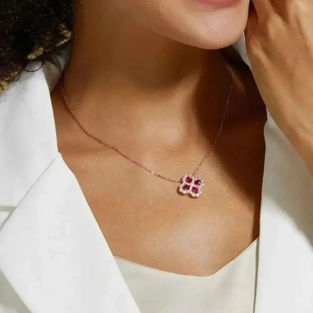 Ruby Blossom 925 Silver Necklace