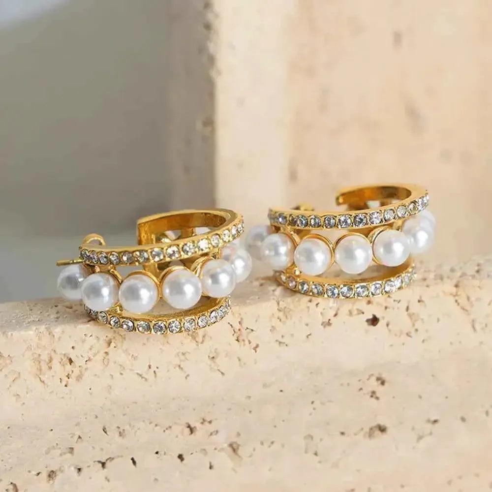 Edgy Meets Classic: Pearl C-Hoop Earrings