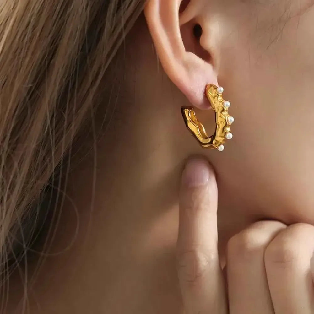 Elegant Pearl Earrings with Golden Touch