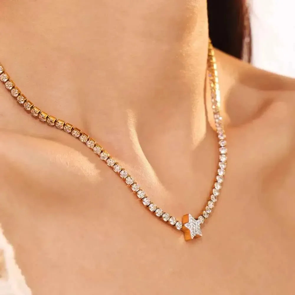 Titanium Star Necklace with Zircon