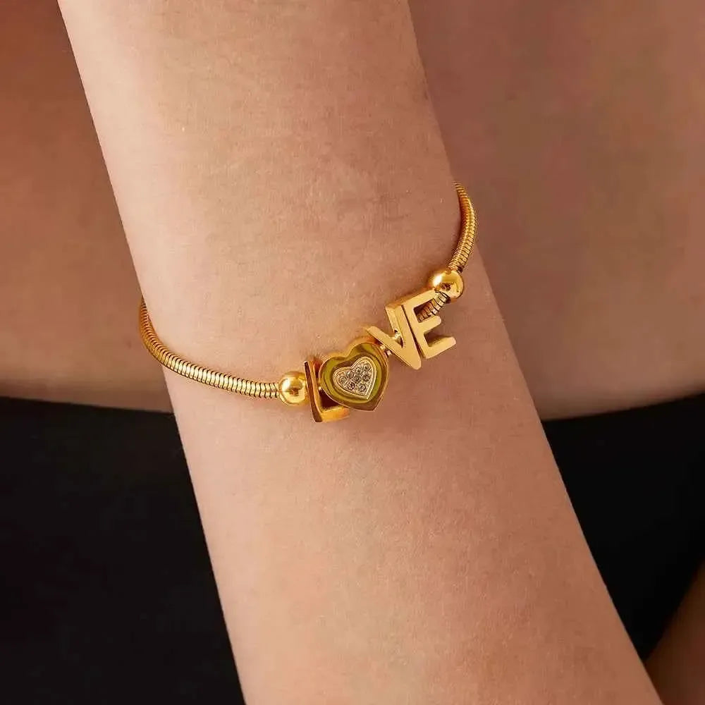 LOVE - Elegant Initial Bracelet with Sparkle