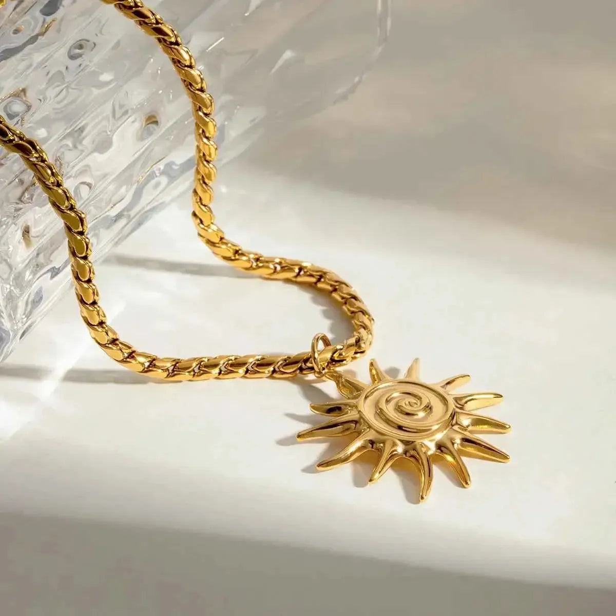 Celestial Sun Necklace in Gold Finish