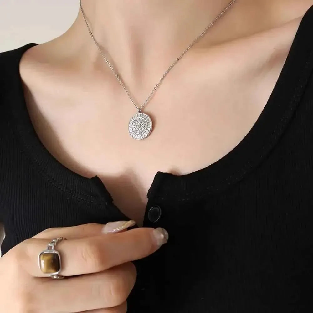 Elegant Zircon Clock Pendant Necklace