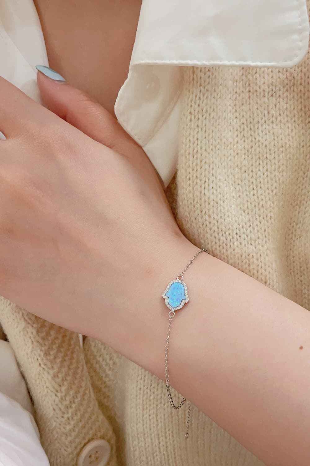 Elegant Opal & Silver Wristchain