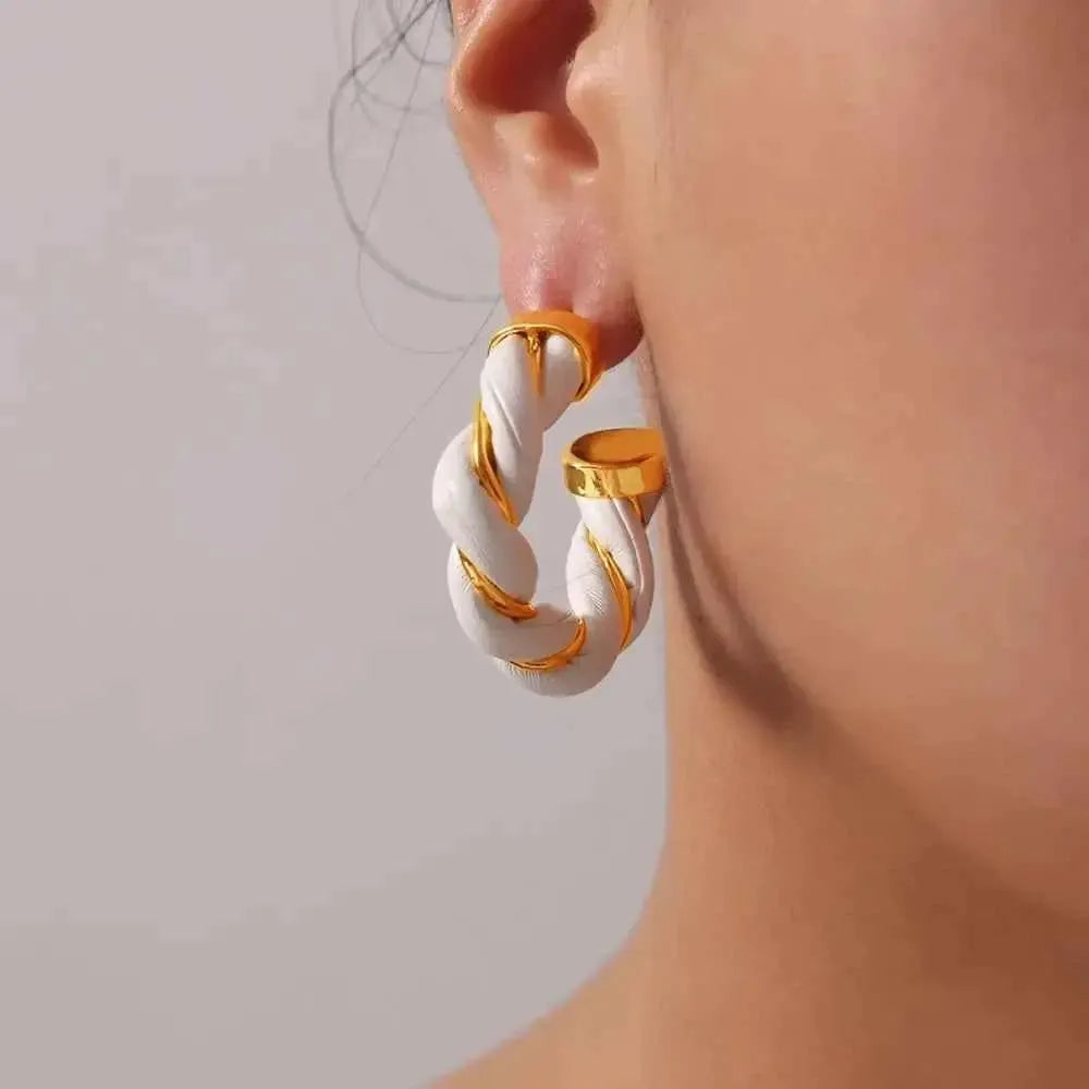 Twisted Leather C-Hoop Earrings