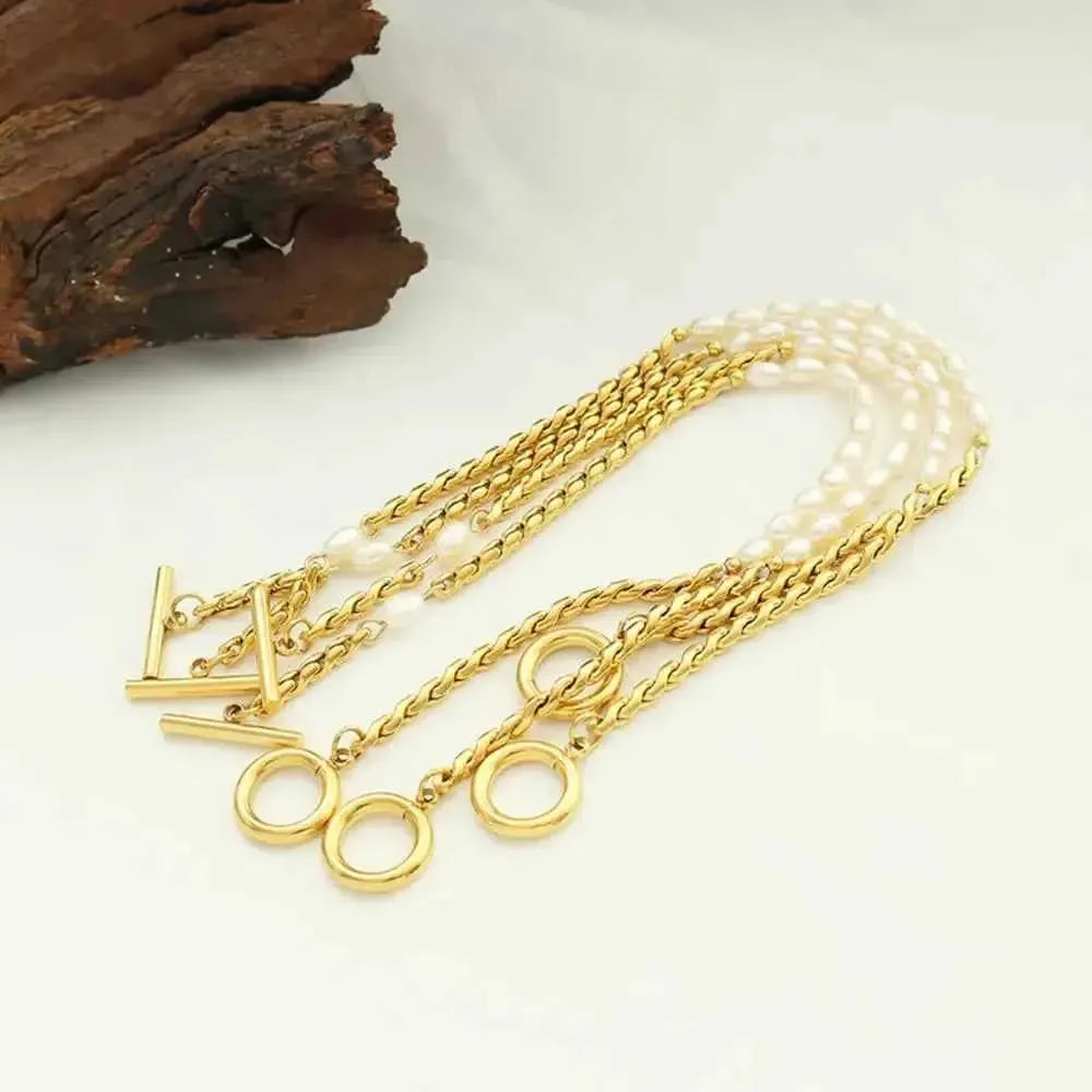 Layered Pearl Titanium Wrist Jewelry
