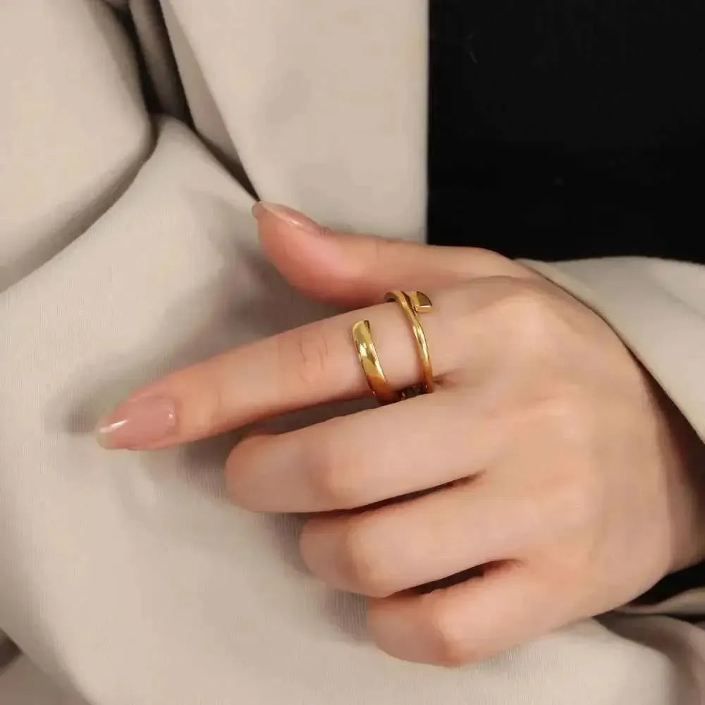 Layered Wrap Ring – Titanium Steel Shine