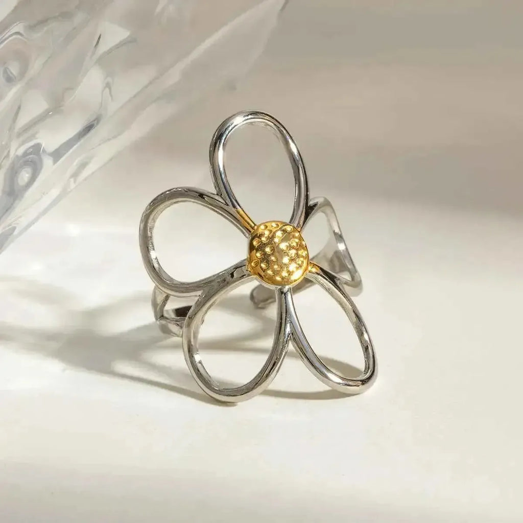 Daisy of Dawn Ring – Silver & Gold Flower Band