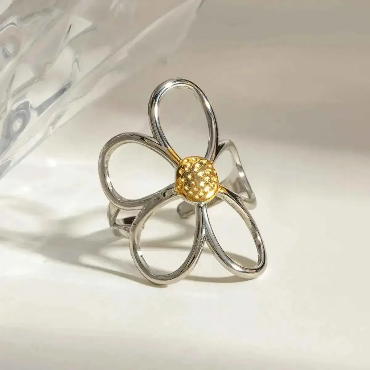 Daisy of Dawn Ring – Silver & Gold Flower Band