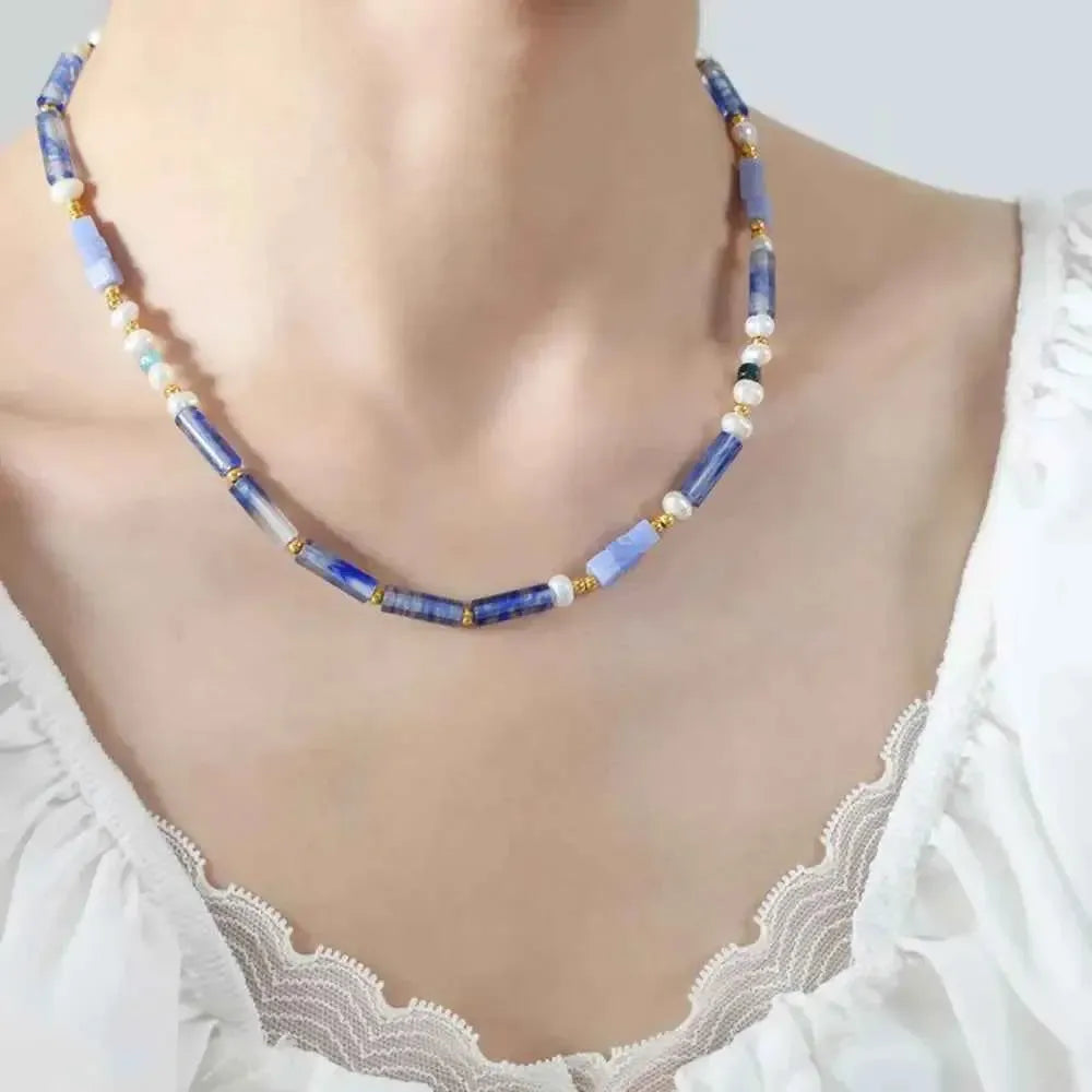 Modern Geometric Pearl Titanium Necklace