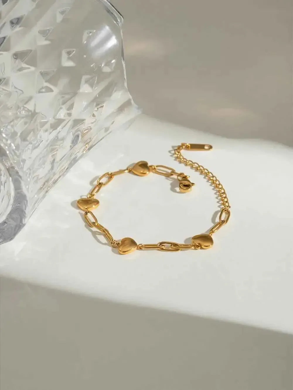 Heart Charm Gold Link Bracelet