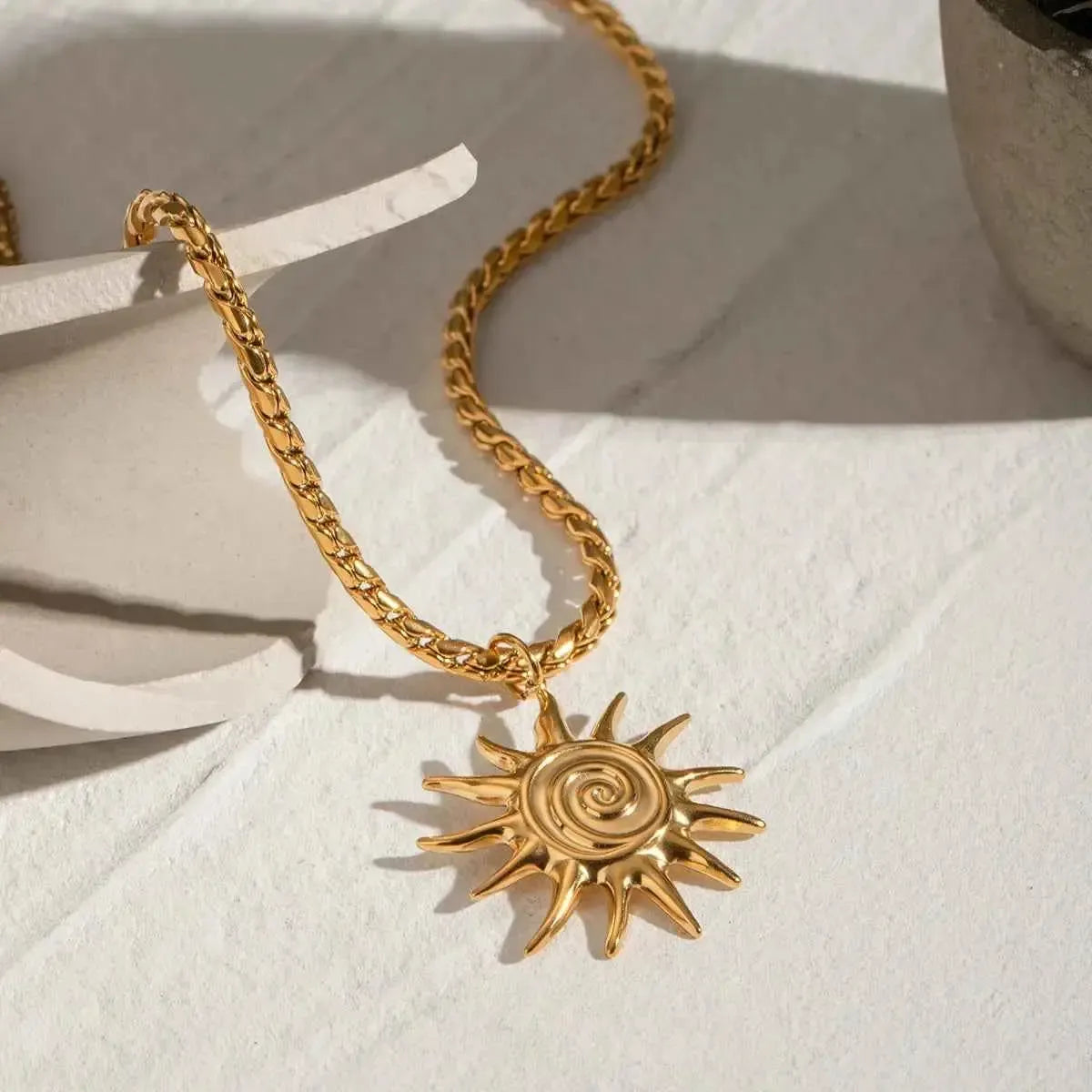 Celestial Sun Necklace in Gold Finish