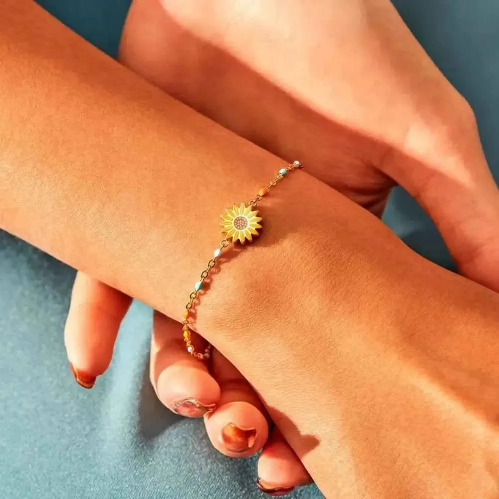 Sunflower Gold-Bead Flower Bracelet