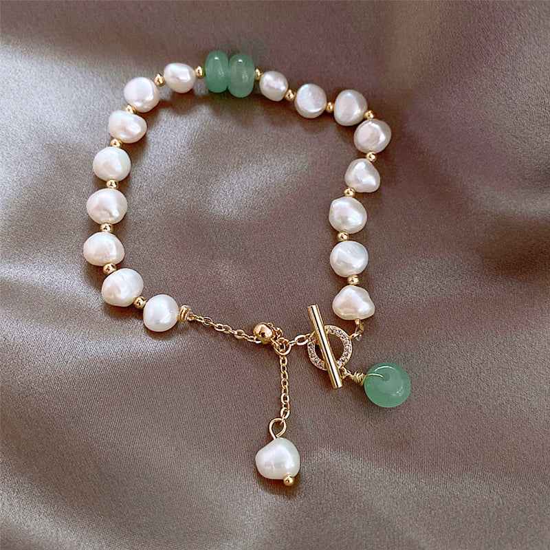 Green Stone with Pearl Links