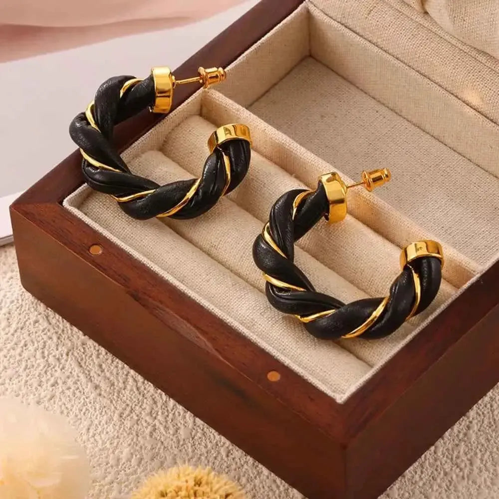 Twisted Leather C-Hoop Earrings