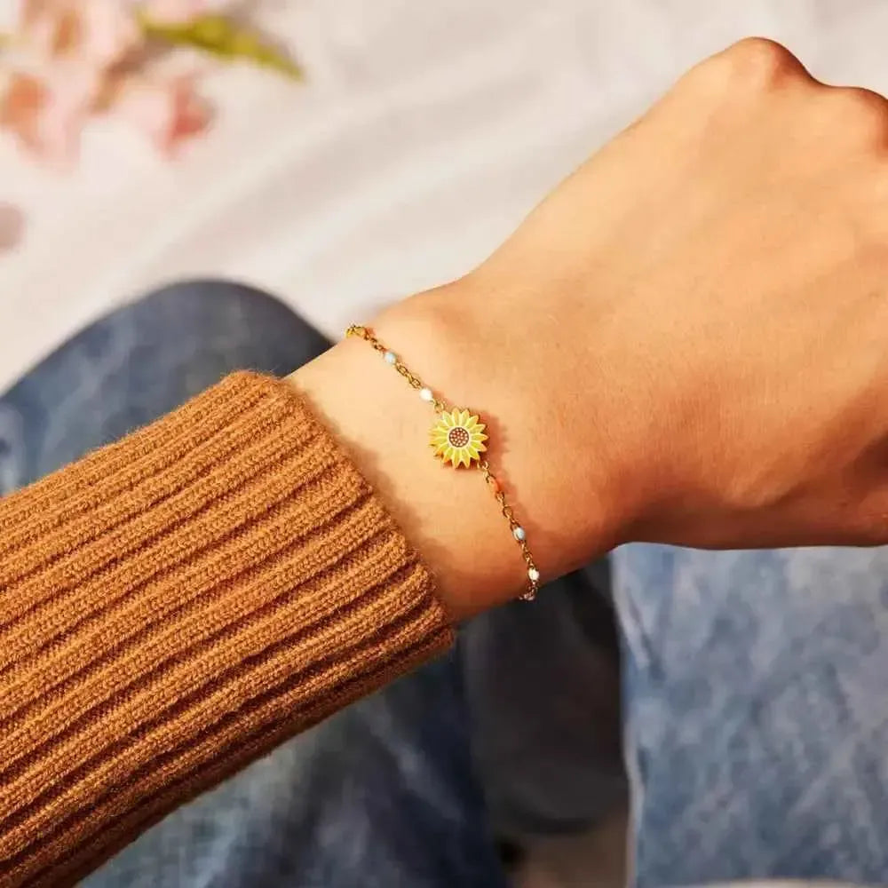 Sunflower Gold-Bead Flower Bracelet