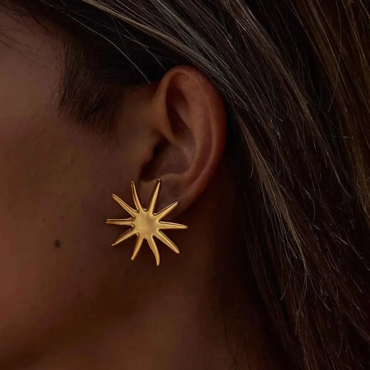 Gold Starburst Stud Earrings