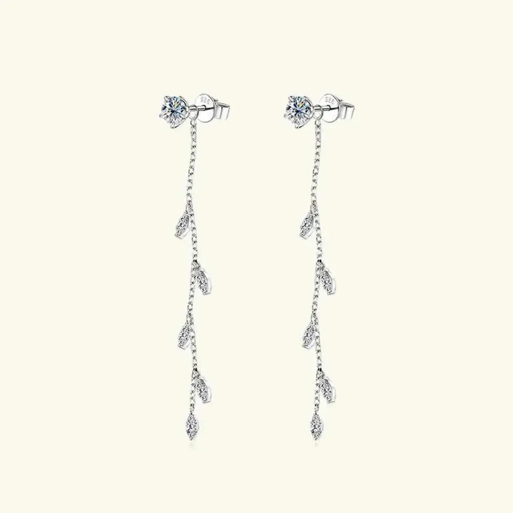 1.38ct Moissanite Silver Leaf Earrings
