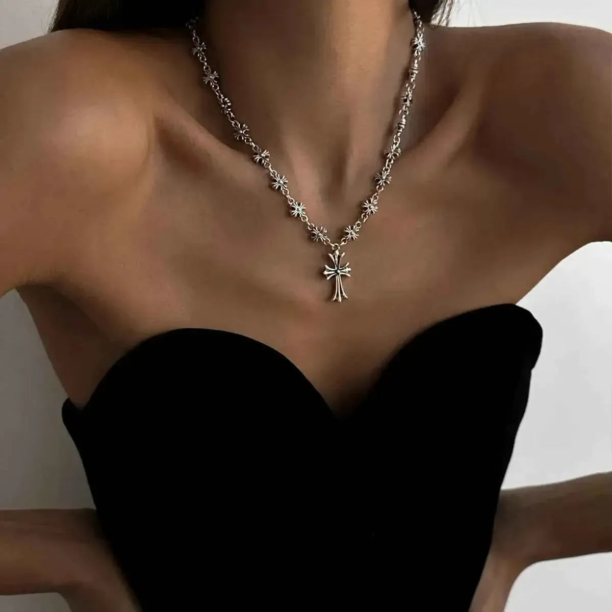 Elegant Alloy Cross Pendant Necklace