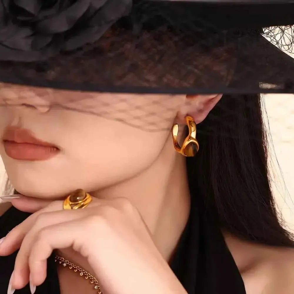 Tiger’s Eye C-Hoop Earrings