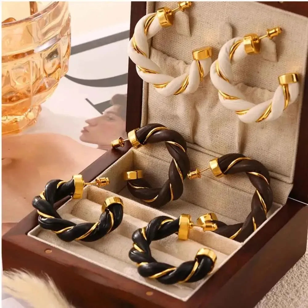 Twisted Leather C-Hoop Earrings