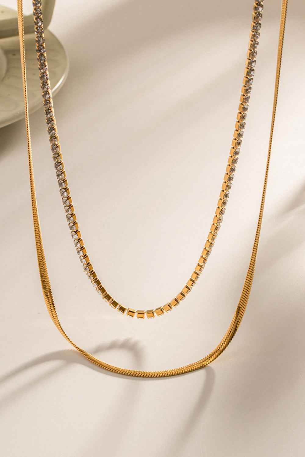 Double‑Layered Zircon Stainless Steel Necklace