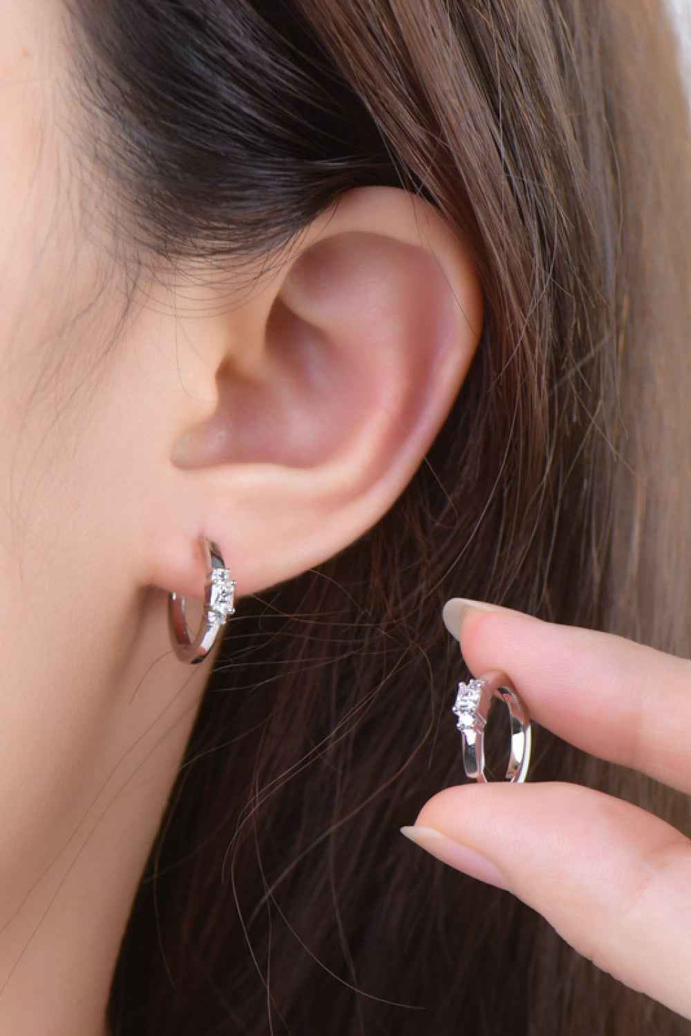Dazzling Silver Moissanite Huggies