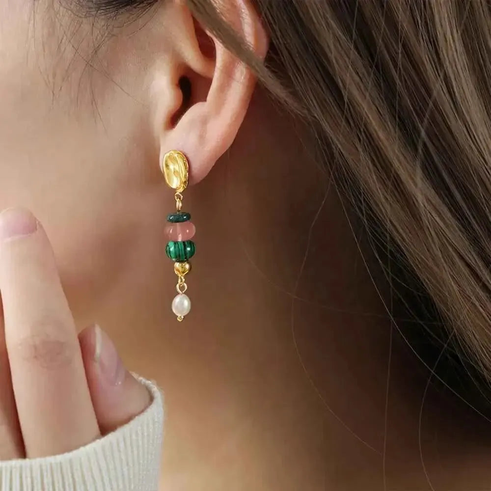 Freshwater Pearl & Stone Dangle Earrings