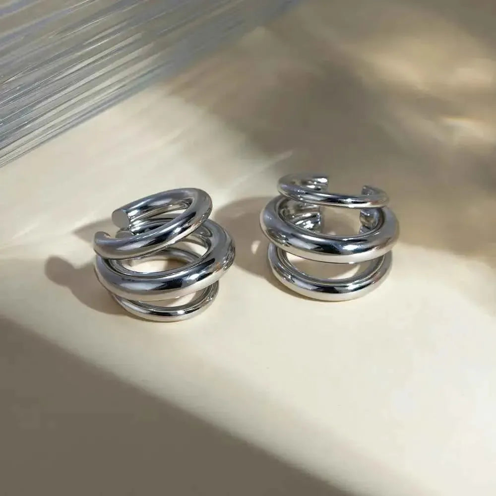 Modern Triple Band Cuff Earrings