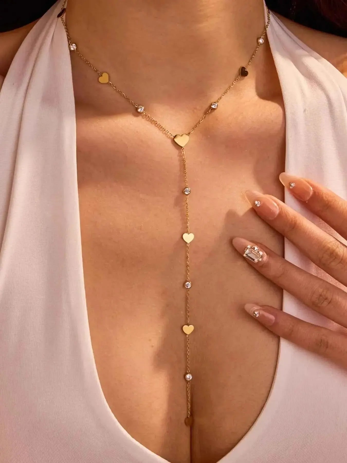 18K Gold‑Plated Heart Zircon Necklace