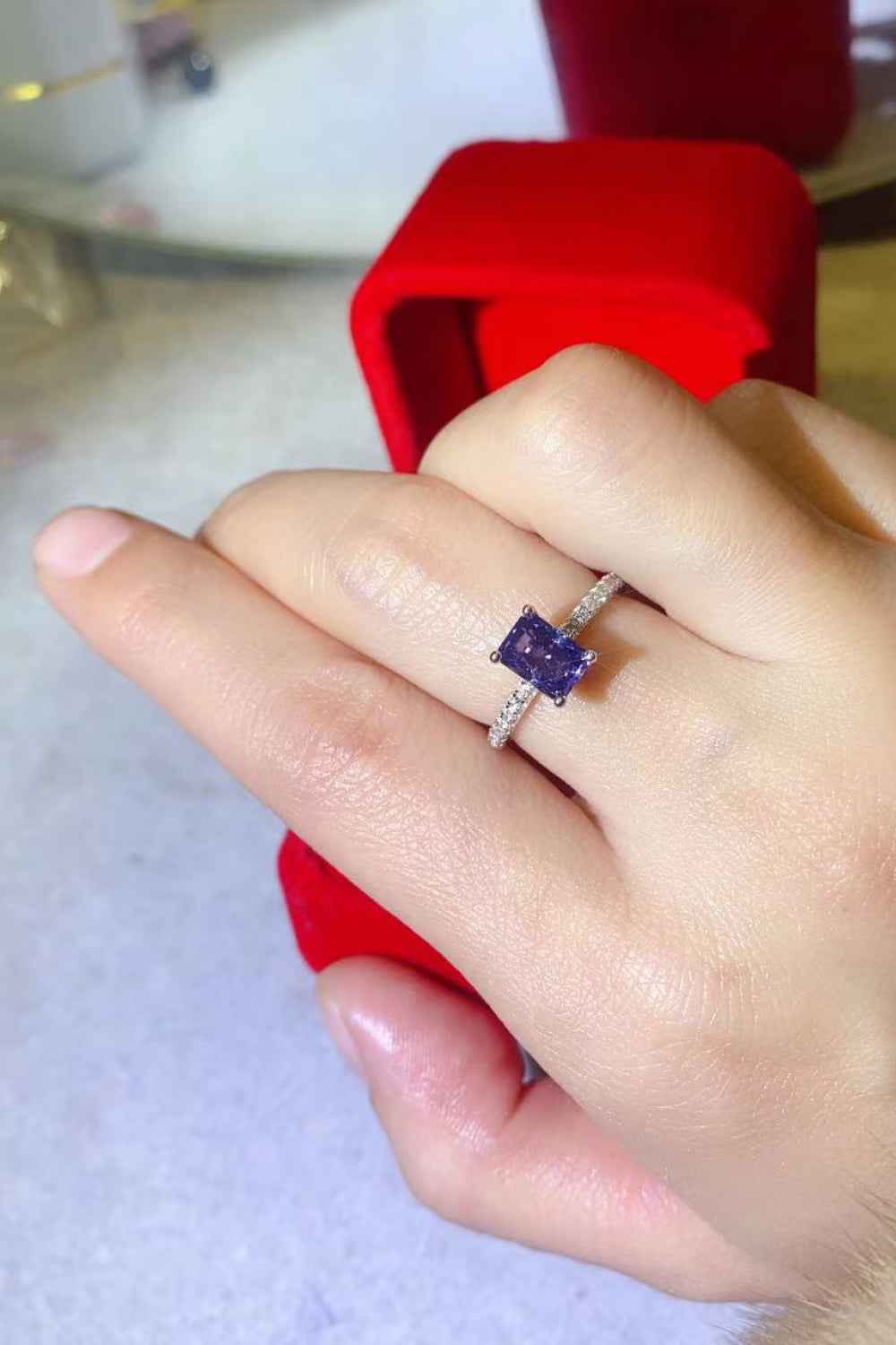 1 Carat Blue Moissanite Ring