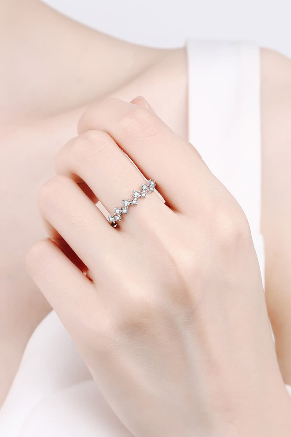Moissanite Half-Eternity Rhodium Ring