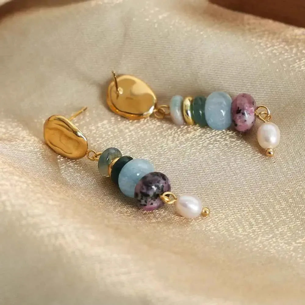 Freshwater Pearl & Stone Dangle Earrings