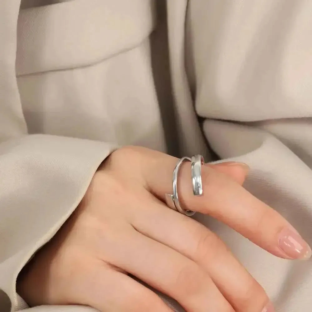 Layered Wrap Ring – Titanium Steel Shine