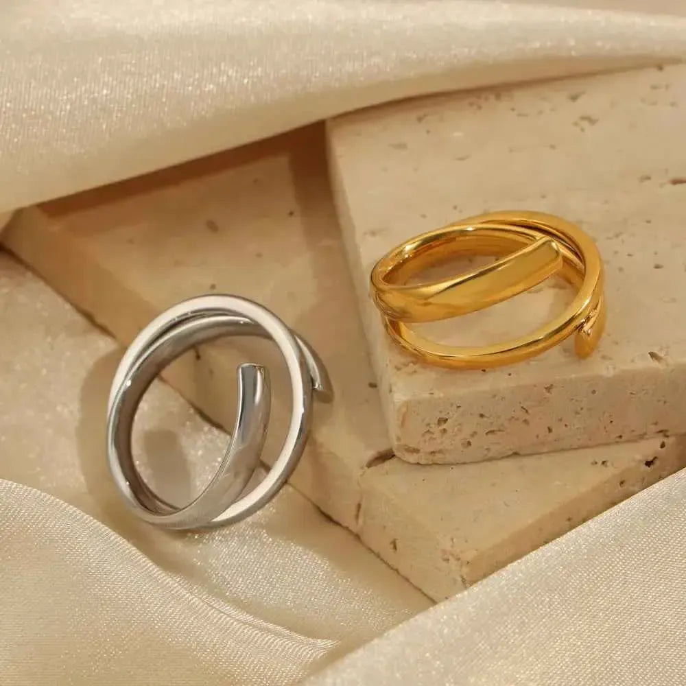 Layered Wrap Ring – Titanium Steel Shine