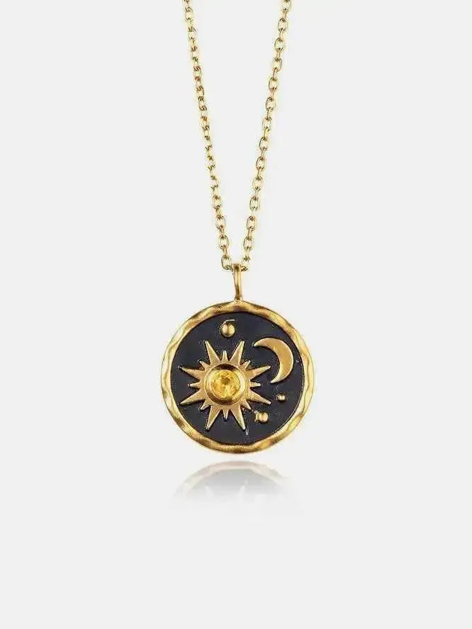 Sun & Moon Zircon Pendant Necklace